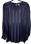 Cremieux Womens Blouse Size Large Navy Blue Striped Tunic L/S Keyhole Back