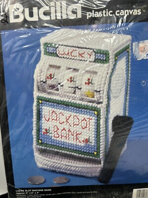 LUCKY Jackpot Slot Machine BANK Bucilla #6133 Plastic Canvas Vintage 1994 NIP