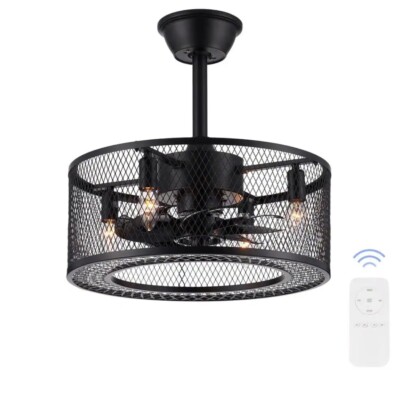 Caged Ceiling Fan with Lights Quiet Low Profile Fandelier for Living Room Decor
