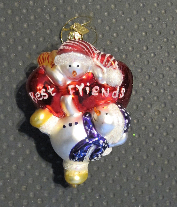 Best Friends Snowman  Glass Christmas Winter Ornament Unique