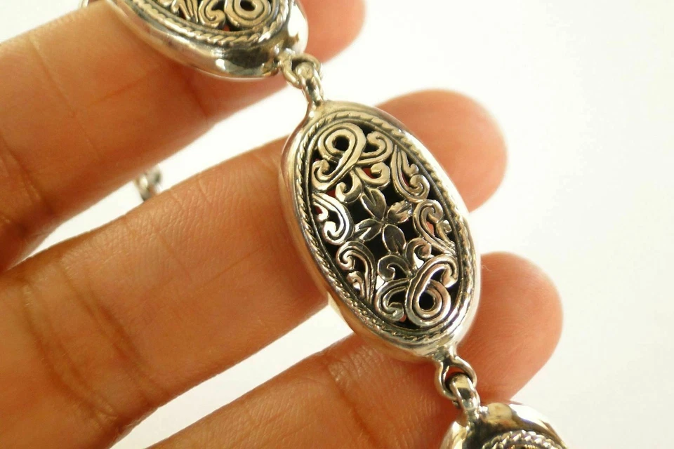 Ornate Balinese No Stone Link 925 Sterling Silver Toggle Bracelet - Image 4 of 4