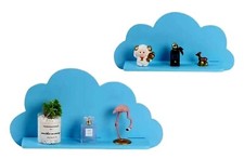 2x Wall Cloud Shelves Floating Display Storage Shelf Mountable Rack Home Blue