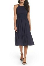 ELIZA J MIDI DRESS EYELET WOMENS SIZE US 10 NAVY BLUE NEW