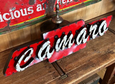 XXL CHEVROLET CHEVY CAMARO BOWTIE BLECHSCHILD SCHILD MAN CAVE US DINER USA GARAG