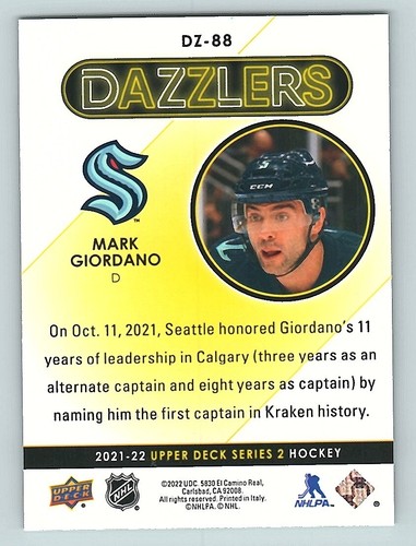 2021-22 UD Series 2 Hockey Green Dazzlers DZ-88 Mark Giordano - Bild 2 von 2