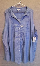 NEW Terra & Sky Women's Plus 4X Sleeveless Camp Shirt Medium Denim Wash