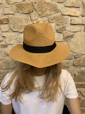 Women's hat, ISV, beige/black color, straw, one size,
