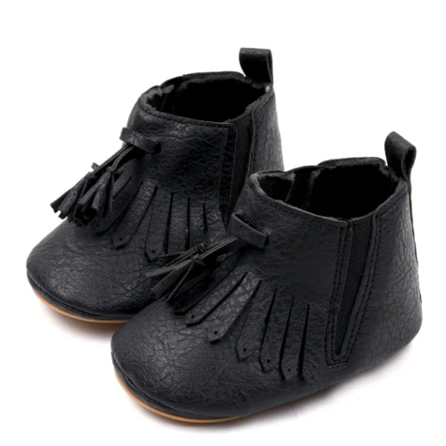 Baby Girls Black Fringe Leather Boots - Picture 1 of 1