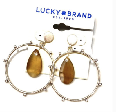 $35 NWT Lucky Brand Silver Brown Stone Drop Earrings