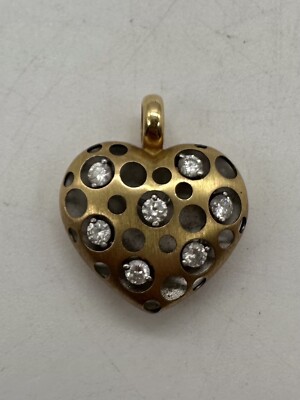 Natasha C Yellow Gold Heart Charm w/ 1/2 CTW Diamond 18K 750 Preowned Free Ship
