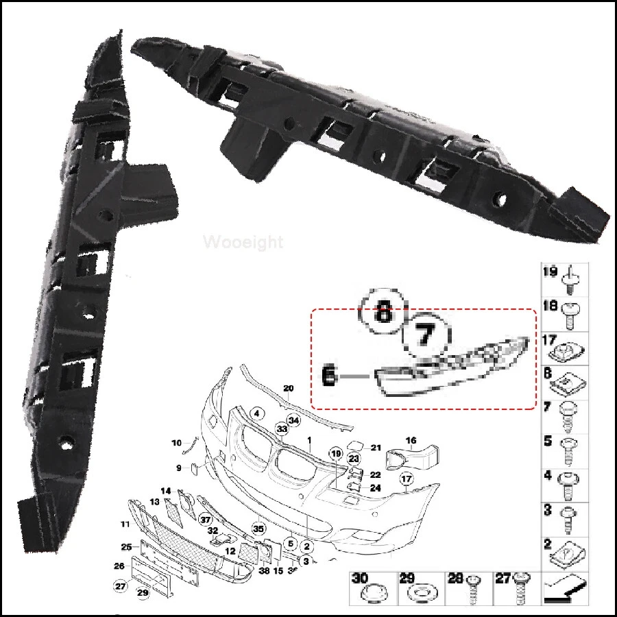 Soporte de guía de parachoques delantero izquierdo y derecho para BMW Serie 5 E60 E61 525I Foto 3 de 4