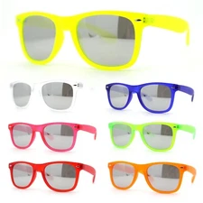 Matte Frost Neon Iconic Hipster Horn Rim Silver Mirror Sunglasses