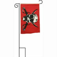 12x18 12"x18" Jolly Roger Pirate Crimson Sleeved w/ Garden Stand Flag