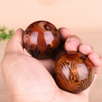 2Pcs Sardonyx Silk Agate Ball Quartz Crystal Sphere Ball Reiki Healing 30MM+