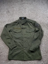 Vintage Austrian Bundesheer Shirt Mens Medium Olive Green Military Button Up 90s