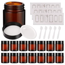 15 Pack 4 oz Amber Glass Jars with Lids, Round Empty Containers for Scrubs, L...