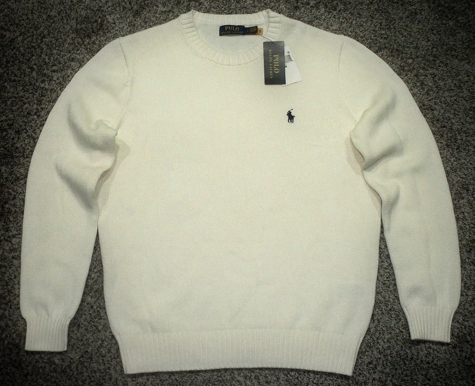 NWT Men's POLO RALPH LAUREN Crewneck Knitted Sweater M WHITE w/Blue Horse - Image 2 of 3