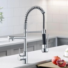 Chrome Kitchen Sink Faucet with Pull Down Sprayer Dual Spout Design Monobloc Set