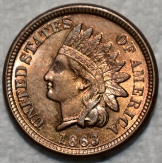 Uncirculated 1863 Indian Head Cent Blazing Golden specimen!