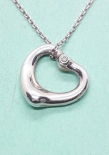 Tiffany & Co. Silber Elsa Peretti Doppel Diamant offenes Herz Anhänger 16" Halskette