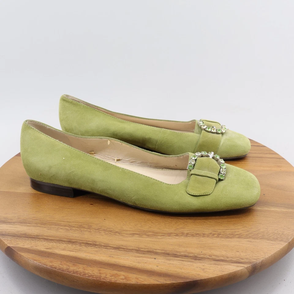 TALBOTS Pisos de Gamuza Verde con Hebillas de Estrás Talla 10 Foto 3 de 4