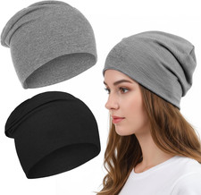 2 Pack Unisex Slouchy Beanie Hats Lightweight Soft Skull Cap Stretch Fit