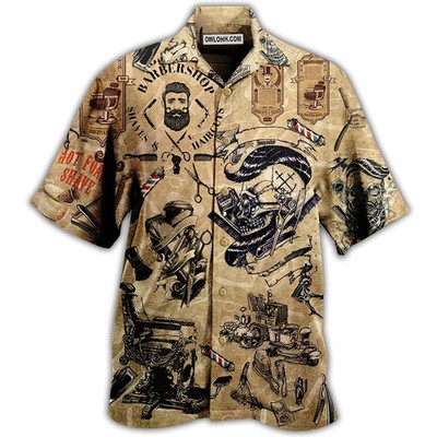 Vintage Barber Shop Hawaiian Shirt Men Hair Stylist Retro Button Down Summer
