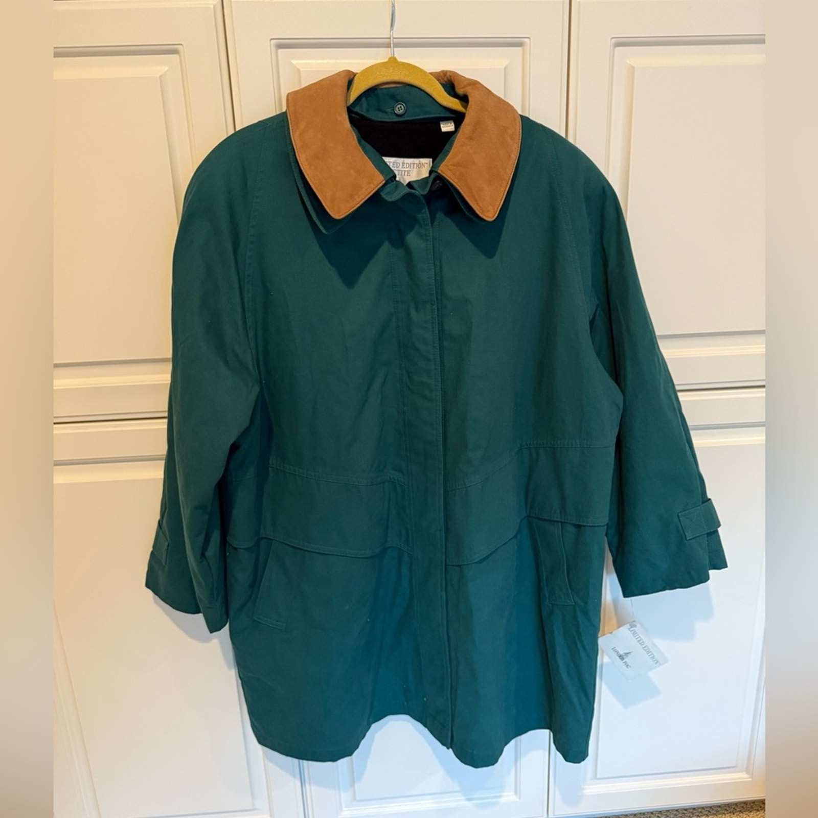 Vintage London Fog Petite Dark Teal Leather Collar Barn Coat Size 14 NWT