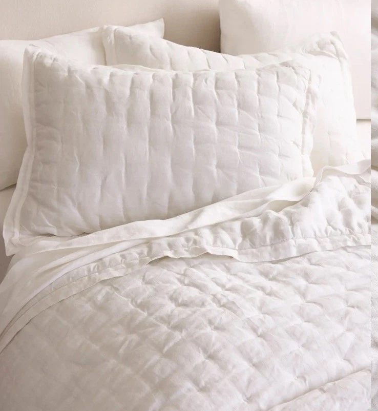 Quince European Linen Dream Quilt Set One Standard Shams White Twin NWOT Open - Image 4 of 4