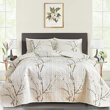 Quilt Set King Size White with Black Branch Bedding Set King 102x88 Cream