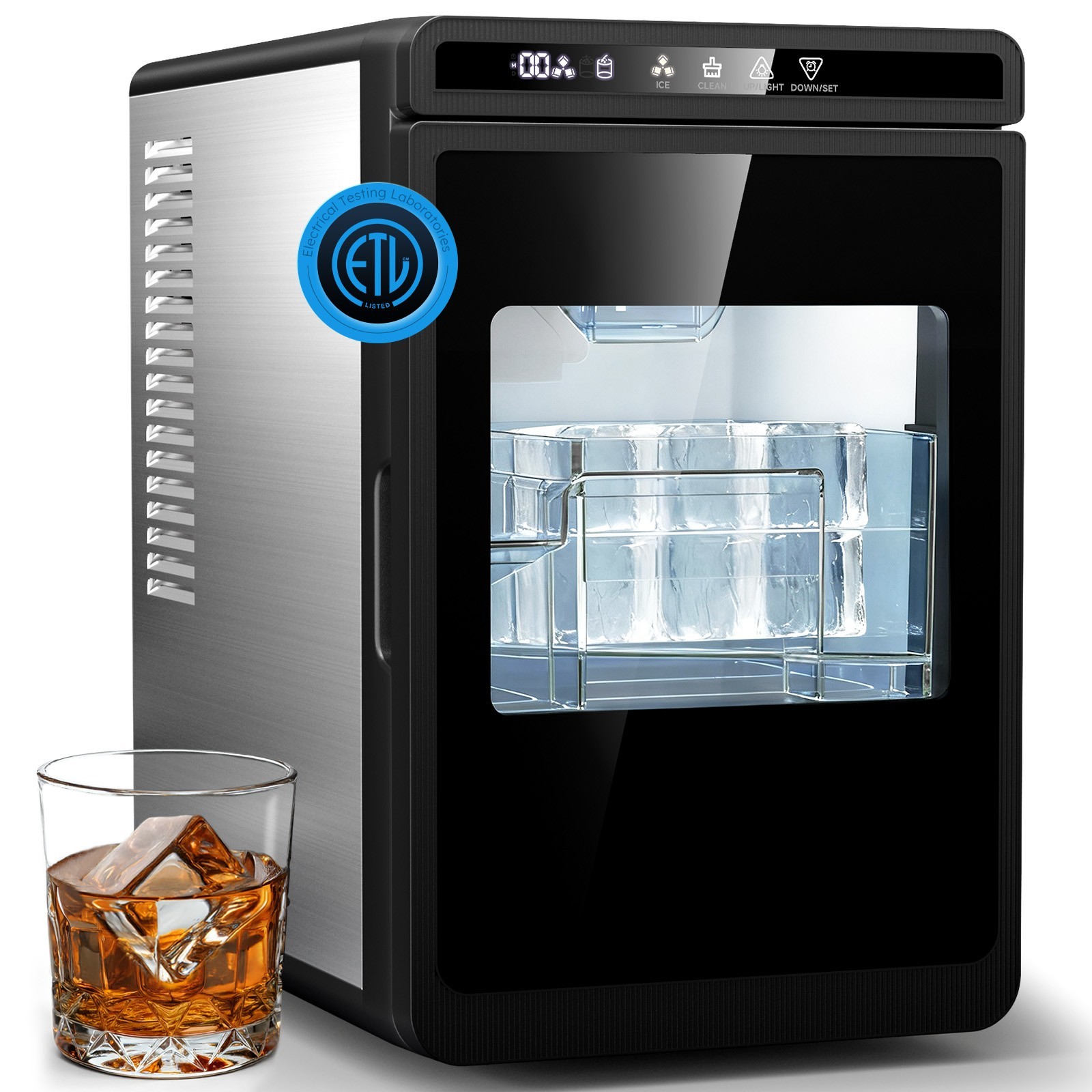 Compact Countertop Ice Maker Clear 3pcs Cubes Portable Ice Machine 22lbs/24h