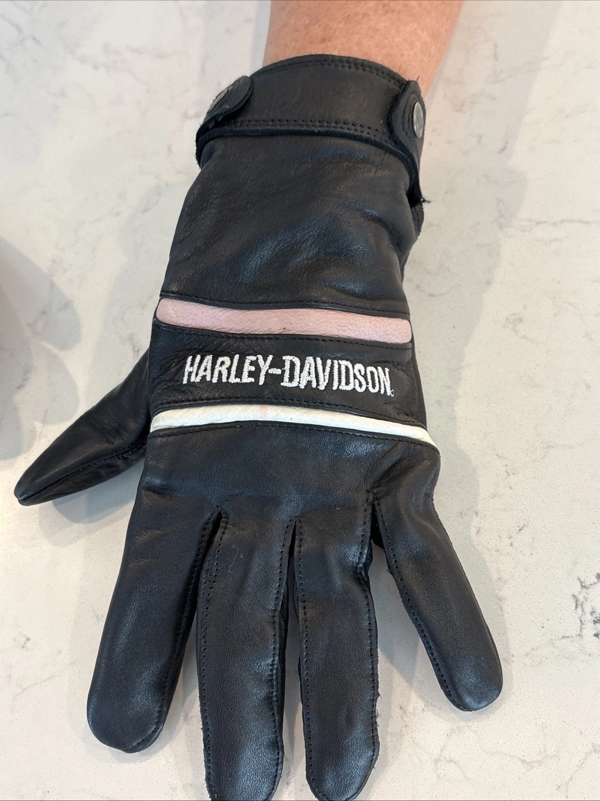 Harley-Davidson Women Black Pink Leather Motorcycle Gloves XL