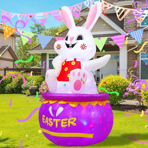 5FT Easter Bunny Inflatable Outdoor Decorations Build-in LED Lights,Cute East...