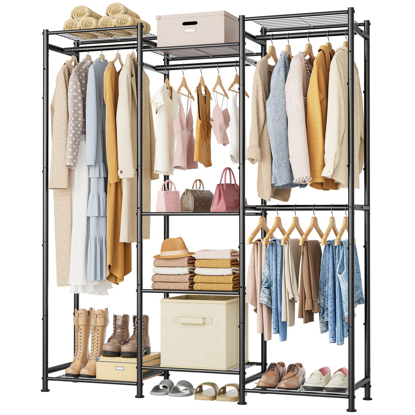 Wardrobe Closet, 4 Hanging Spaces Portable Clothes Rack,Free Standing Closet ...-image