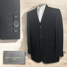 Banana Republic Made In Italy Blazer Jacket Mens 42R Black Solid Wool Textured