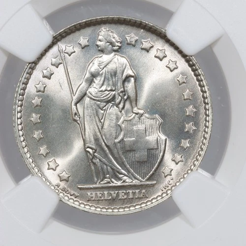 1964-B Switzerland Franc - NGC MS67 - 83.5% Silver - 1 Higher (Pop 8/1)