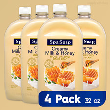 Spa Soap 32oz Liquid Hand Soap Refill Bottles, 4-Pack (128oz), Milk & Honey 0.78 per fl oz