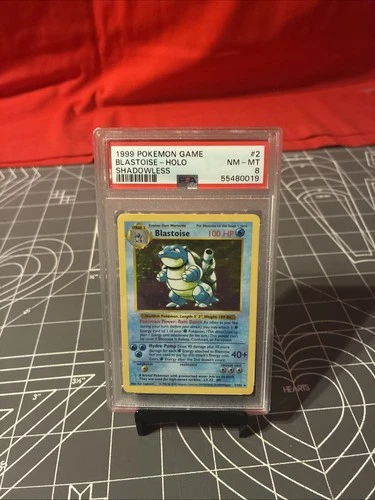 Vintage 1999 Pokemon Shadowless Blastoise Holo 2/102 Card PSA 8