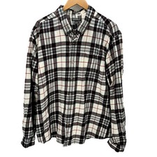 Eddie Bauer Shirt Mens 2XL Flannel Button Down Classic Fit Cream Black Red Plaid