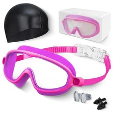 Kids Swim Goggles AntiFog UV Protection Wide View With Swim Cap Age 315