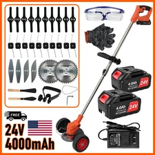 Electric Cordless Grass String Trimmer 2 Batteries Lawn Edger Weed Wacker Cutter