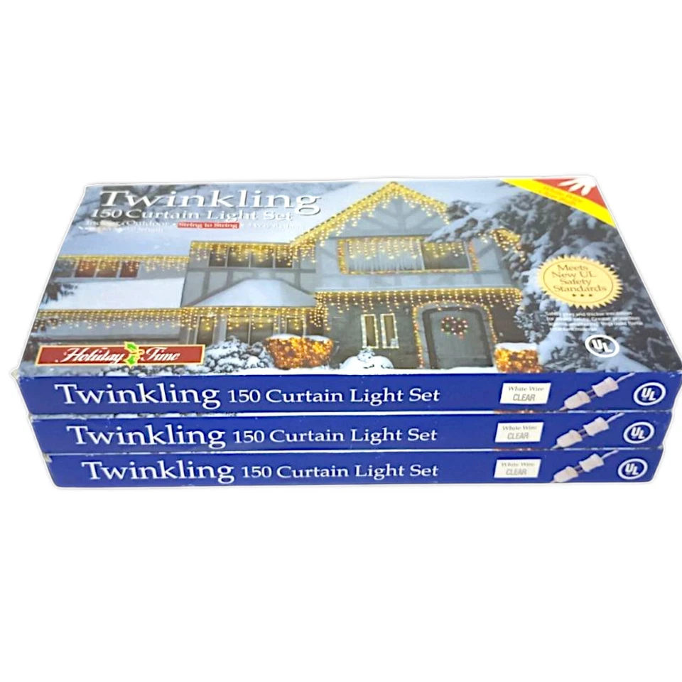 Holiday Time Twinkling Curtain Light Set 3-way Flashing 150 Indoor/Outdoor 3 NEW - Image 2 of 4