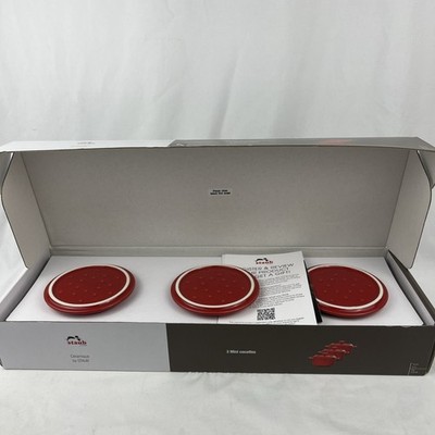 NEW In Box STAUB Ceramique 3-pc Mini Cocotte Set 4'' Cherry