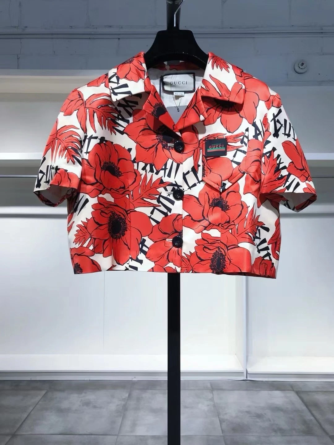 Giacca Gucci papaveri volanti stampa seta duchessa IT38 nuova con etichetta