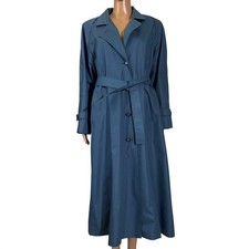 London Fog Vintage Blue Trench Coat Belted Long Rain Jacket Women's 10 Reg