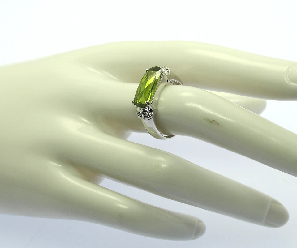 ♦♦ Ring in 18 kt 18k 750 er Weiß Gold mit Peridot Topas Weiß Gr. 57 Goldring - Bild 4 von 4