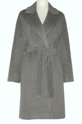 Cinzia Rocca NOTCH Collar Wool CASHMERE Belted Wrap Coat 12 Gray MSRP$1085 NWT