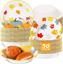 Autumn Paper Bowls 50 Pcs Disposable for Soup Salad Cereal