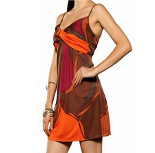 Flora Kung 380 Silk Jersey Orange Brown Red Print Short Slip Dress 6
