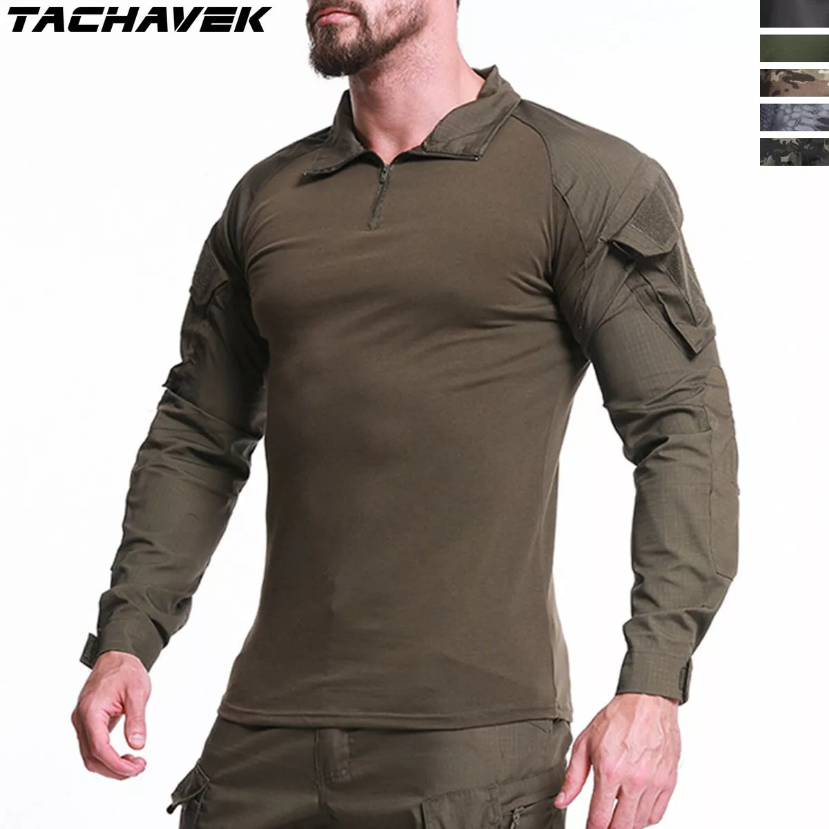 TACHAVEK Mens Tactical T-Shirt Long Sleeve US Army Military Combat